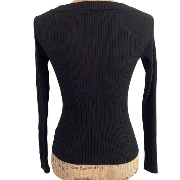 Express Stretch Black Ribbed Round Neck Sweater Top - Small Petite - Picture 4 of 5